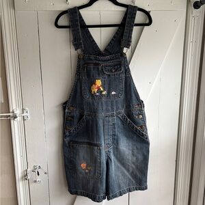 Disney VTG Winnie The Pooh Sea Shell Denim Short Bib Overalls Women’s Size Small